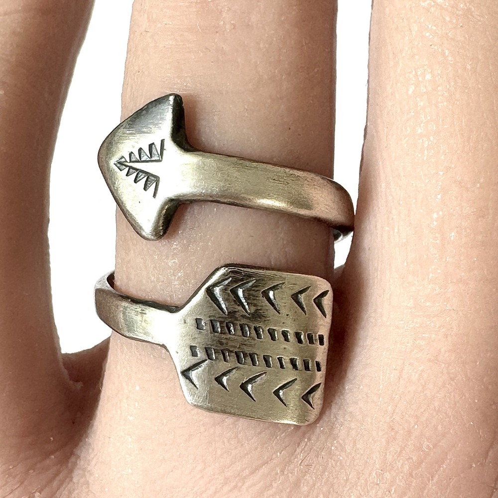 Navajo Turquoise Wrap Ring Feather Sz 8 Adjustable Bypass Sterling Signed N